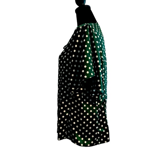 Unique Vintage emerald green and white polka dot blouse with flare sleeves. - Picture 2 of 5